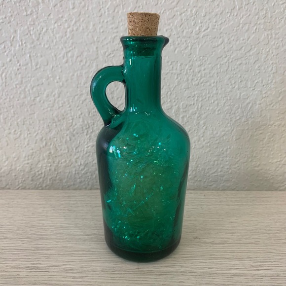 American Vintage Other - Green‎ Glass Bottle with Handle and Cork Stopper Decorative Accent
